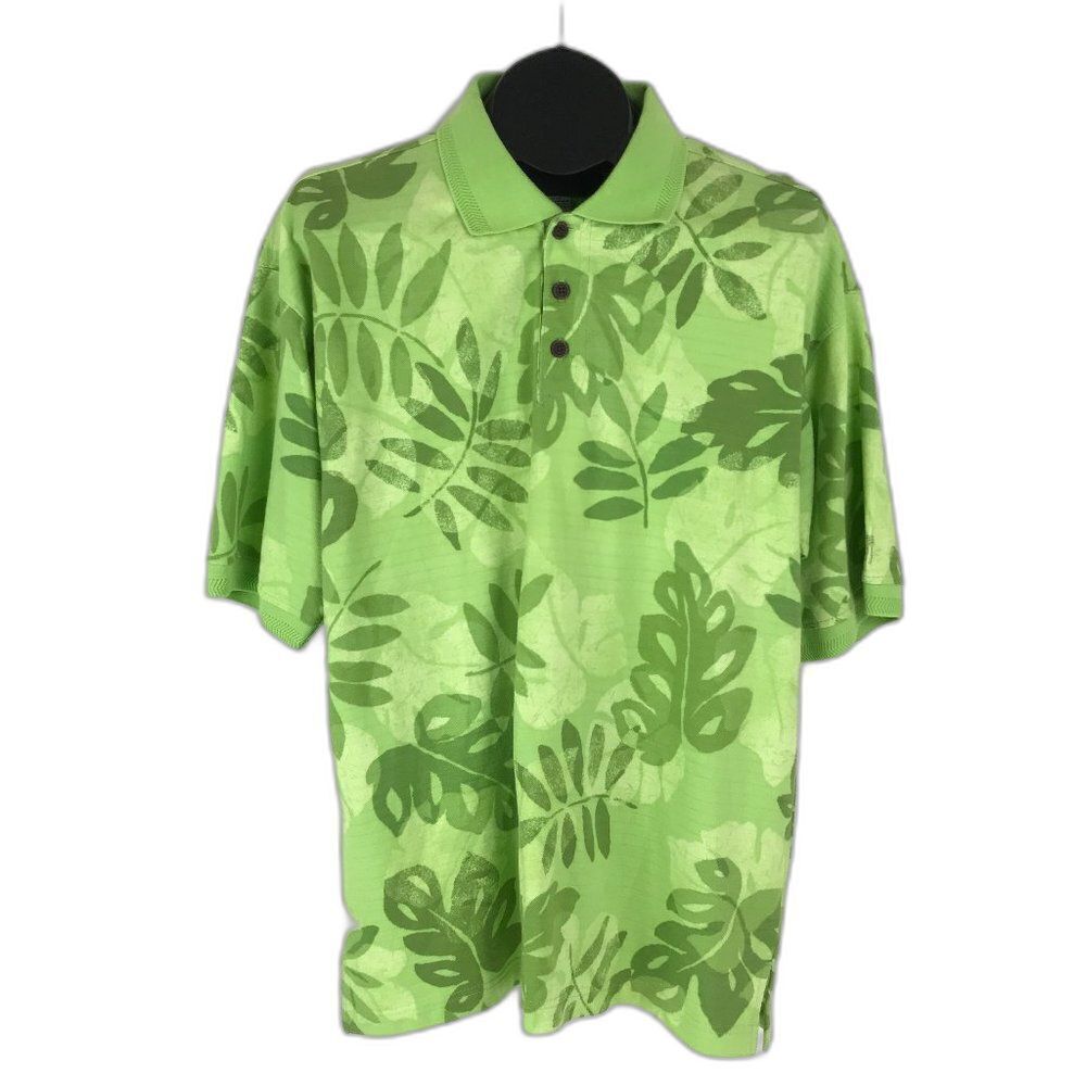 Caribbean Joe Polo Shirt Men's Medium Green Short Sleeve Casual Knit Floral